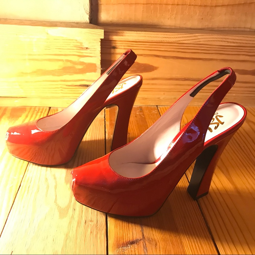 JSL Studio Red Leather Sling Back Heels, NWT, 8.5